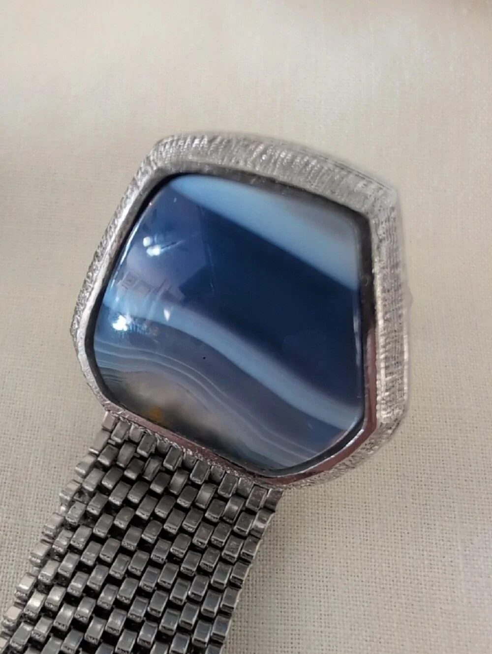 DANTE Vintage Silver Mesh Drop Cufflinks with Blue Gemstone Accent